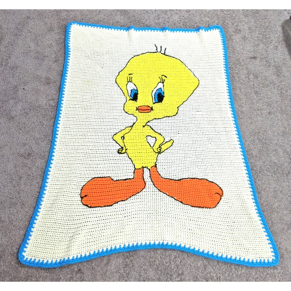 Tweety Bird Blanket Handmade Crochet Throw Colorful 36x52 Looney Tunes